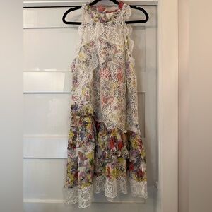 NWT By Anthropologie Lace-Back Tiered Mini Dress Floral Halter Lace Mini Size M